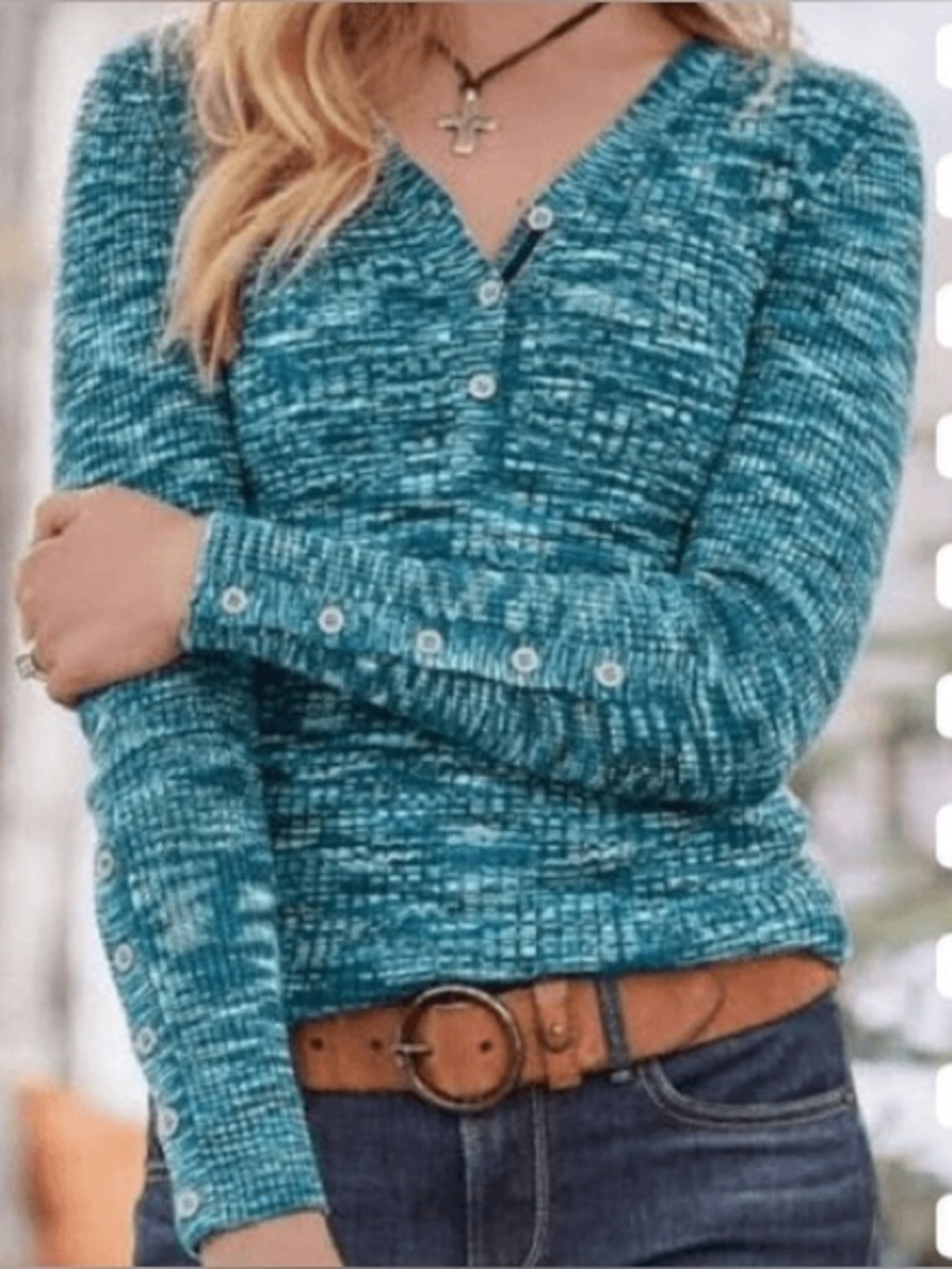 Sundance Create Beauty Ribbed V-Neck Henley Sweater